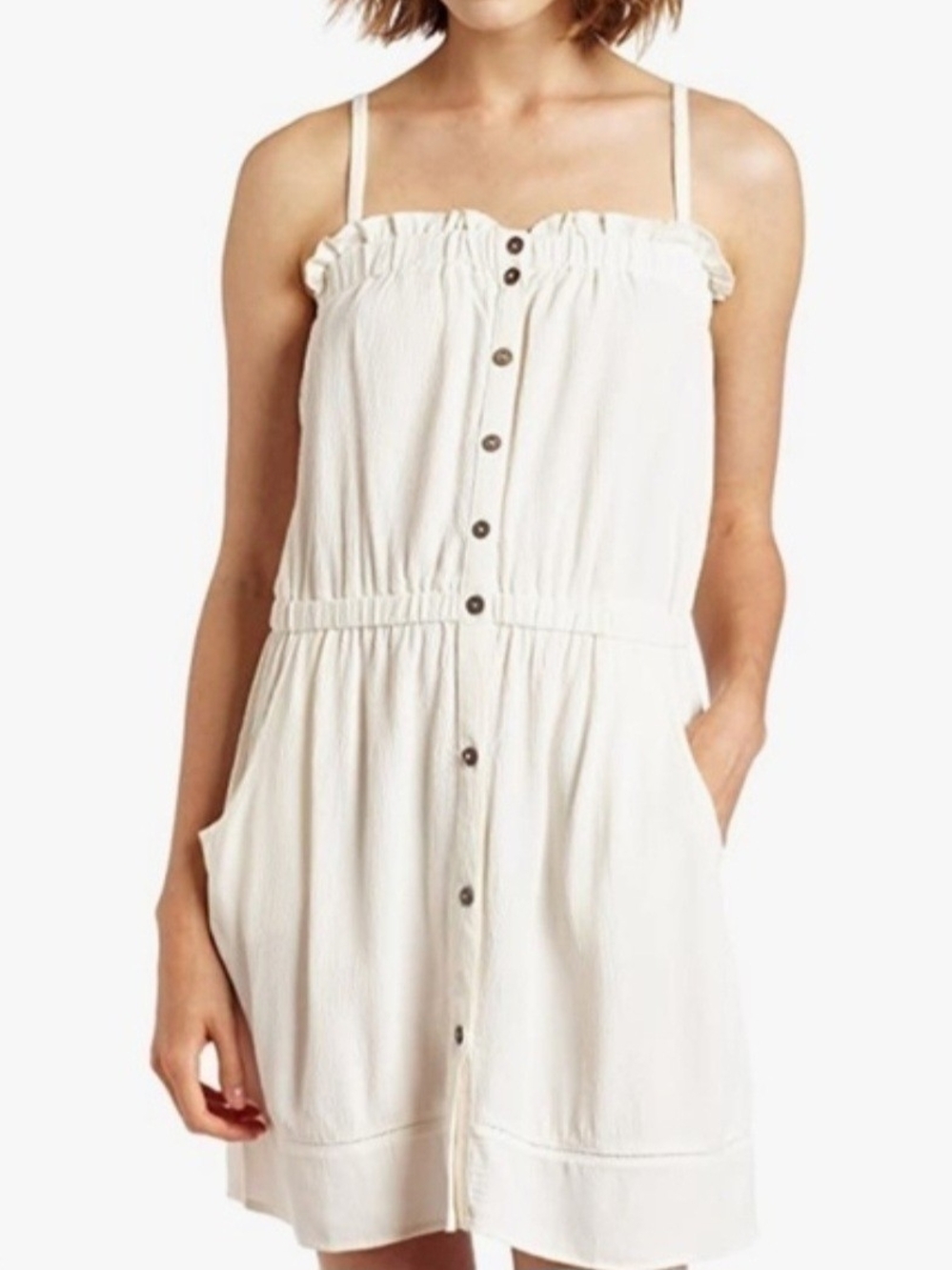 LA Made Cream Button-Front Venice Mini Dress with Pockets
